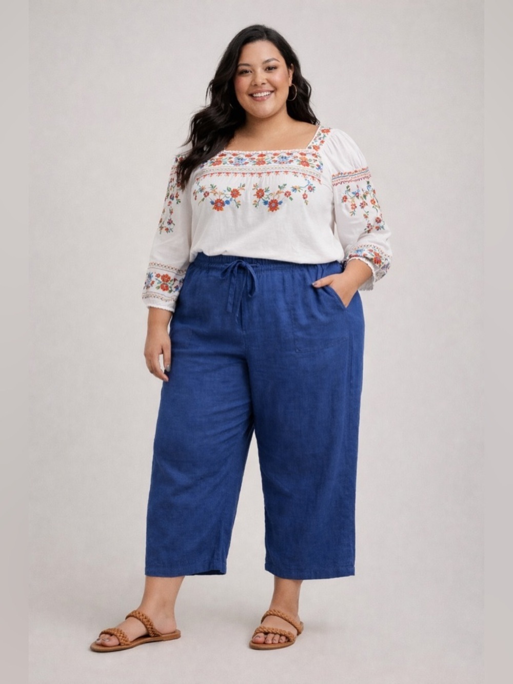 Liz Claiborne SZ XXL blue wide leg pants w/drawstring waist/waist 42”